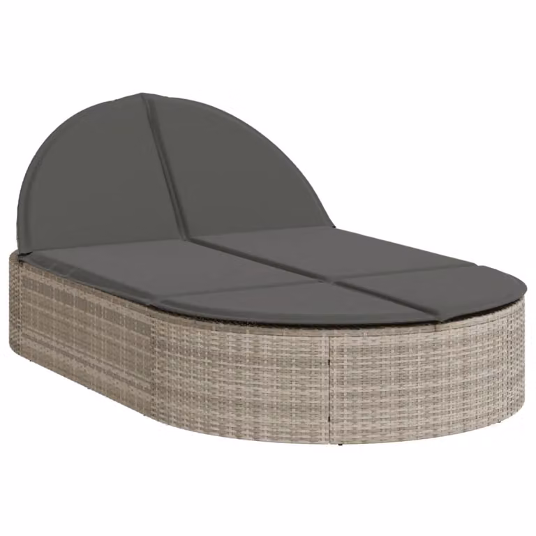 vidaXL Dubbele ligbed met kussen, lichtgrijs, polyrotan
