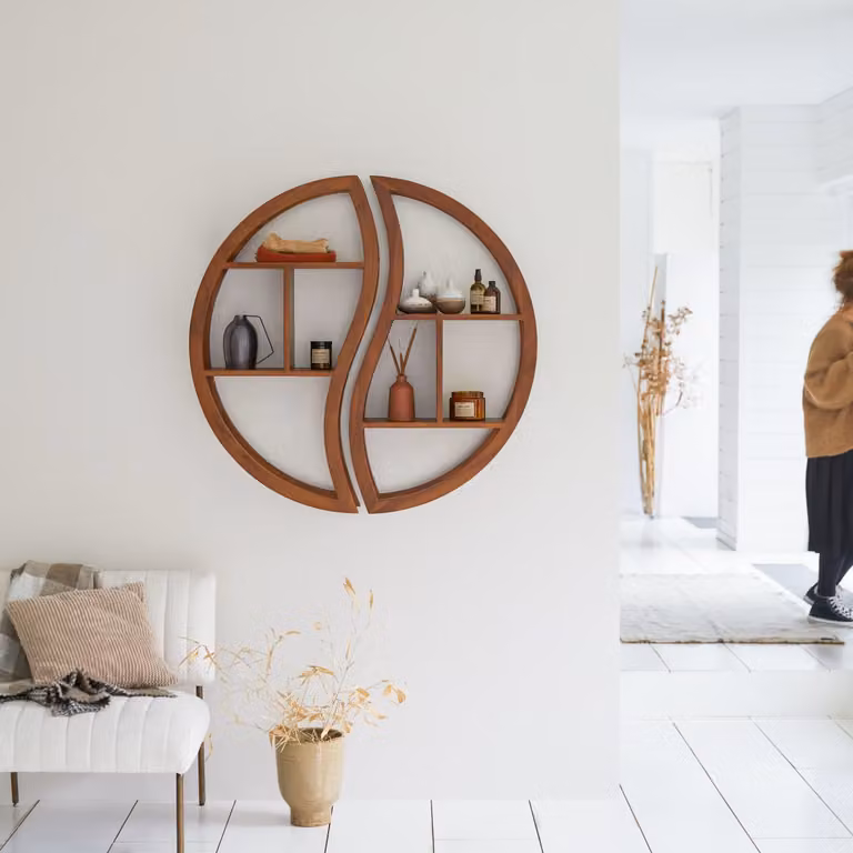 Tikamoon Wandplank van massief teakhout - Bruin - B: 100 cm, D: 20 cm