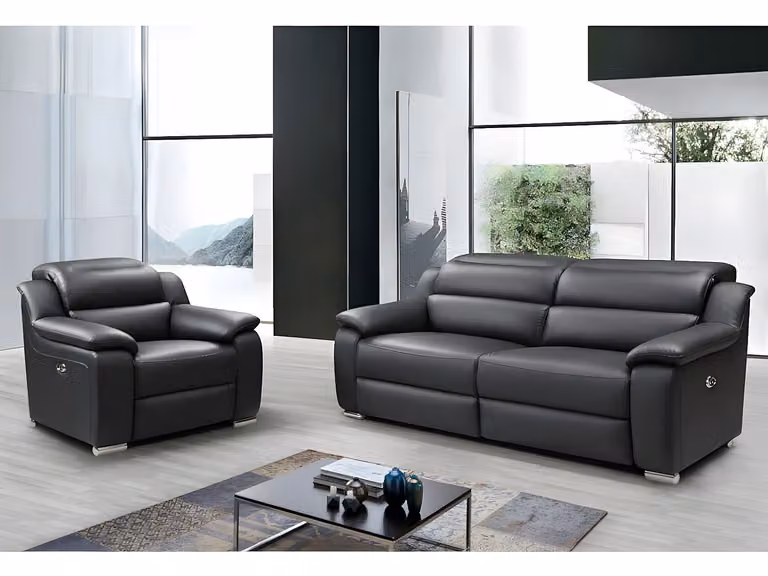 Elektrische 3-zitsrelaxbank ARENA III van leer in zwart - B/D/H: 202 x 106 x 104 cm