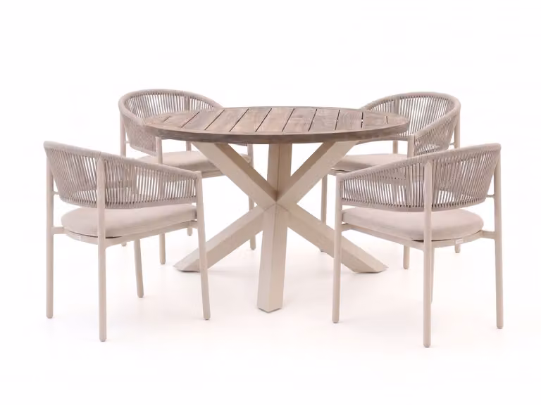Bellagio Diningset voor 4 personen van bewerkt teakhout in bruin of grijs