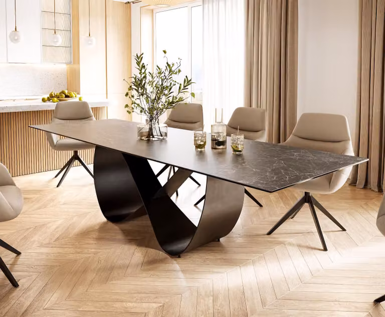 DELIFE Eettafel Edge Keramiek Nero Greco Antraciet met Metaal Zwart Onderstel B: 300 cm, D: 100 cm, H: 75 cm