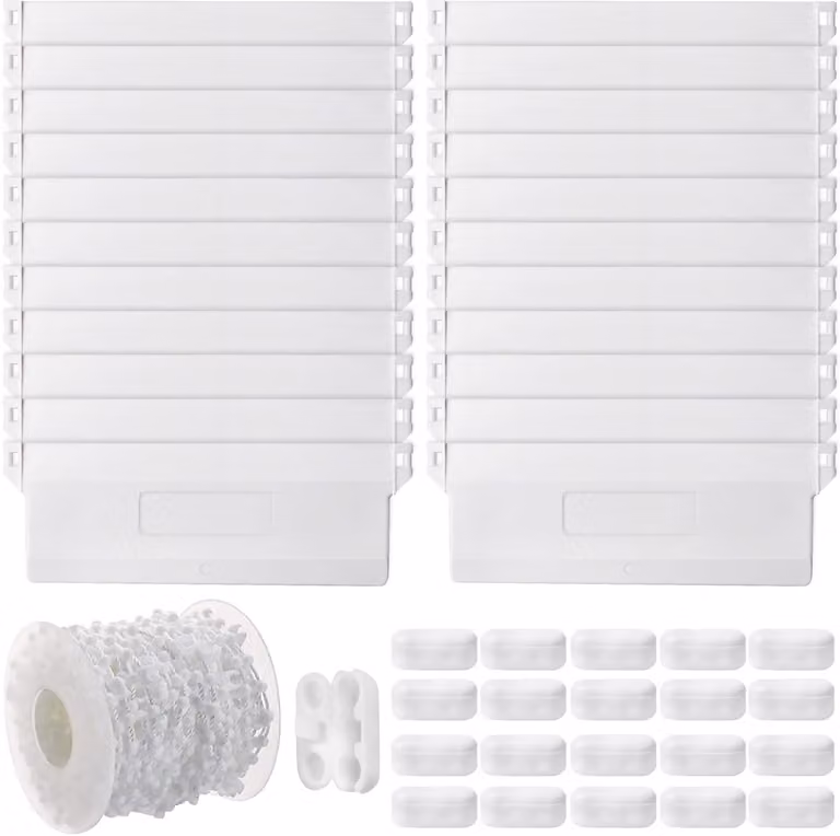 SnelShoppen Lamellengordijn Accessoires Set - 20 Stuks Verzwaringsplaten 127 mm, 10 m Rolketting en 20 Kettingverbinders voor Verticale Jaloezieën - Wit