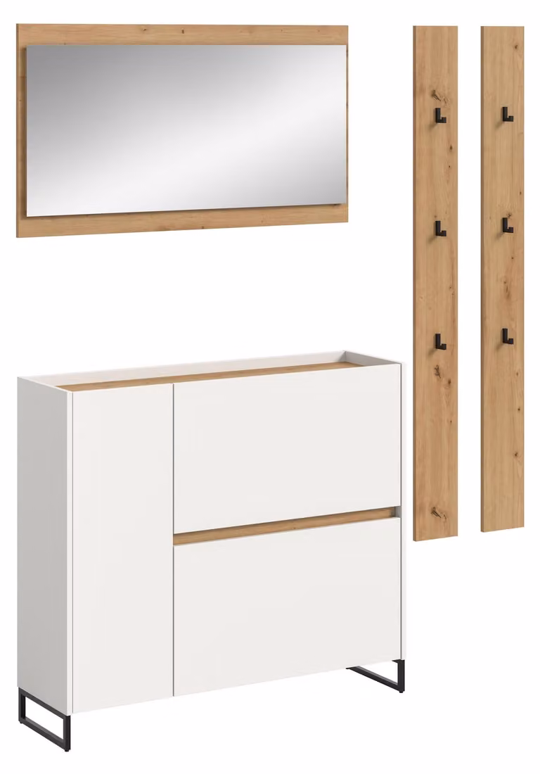 home24 Drive 4-delig halmeubelset combi B wit/hout/wit, B/D/H: 192 x 32 x 172 cm