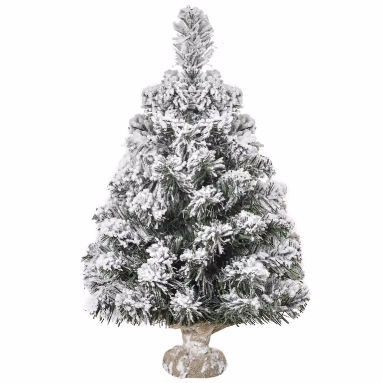 HOMCOM Mini kunstkerstboom met sneeuwlook, 60 cm, 67 takken met cementvoet