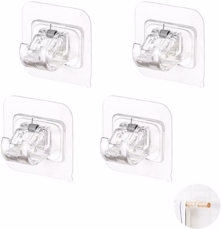 Set van 4 zelfklevende gordijnhaken voor gordijnroedes zonder boren, geschikt voor badkamer en keuken, belastbaar tot 10 kg