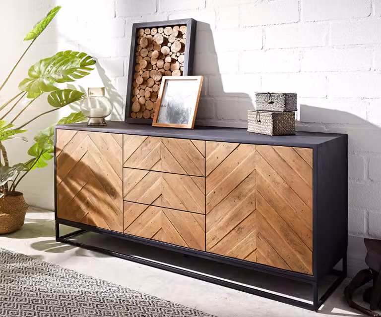 DELIFE Dressoir Famke Industrieel Design Mango Hout en Metaal Bruin Zwart Breedte: 145 cm