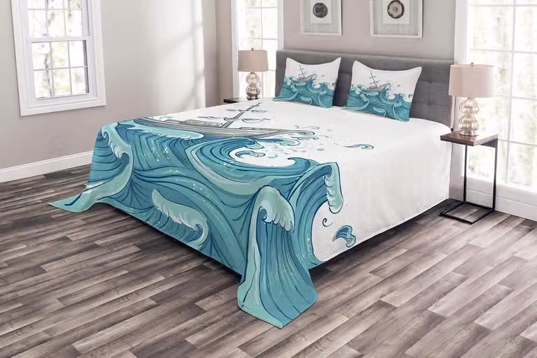 Gewatteerde bedsprei voor volwassenen in aqua taupe, 220 x 220 cm