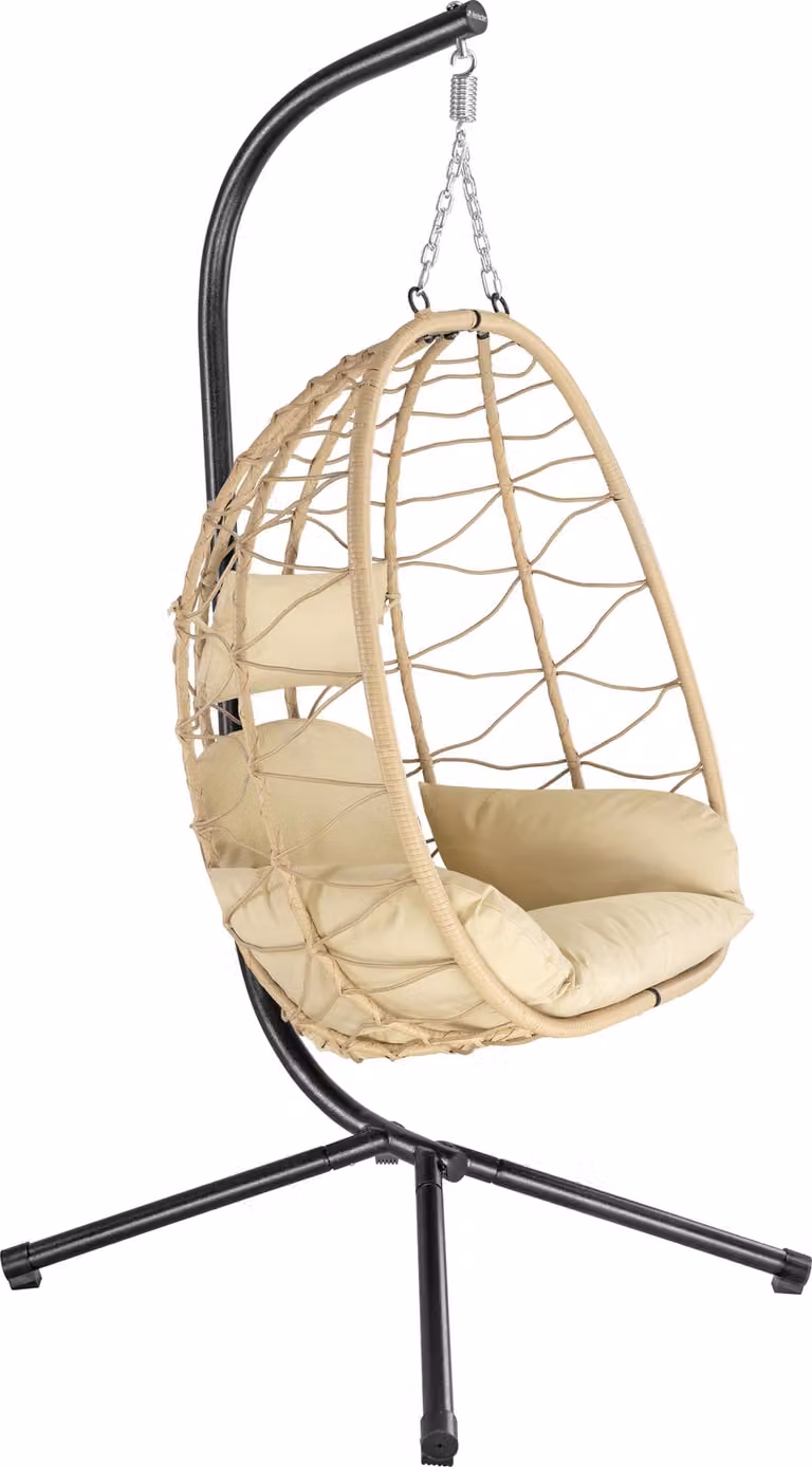 HinHocker hangstoel met frame, crème, lounge schommelstoel voor binnen en buiten