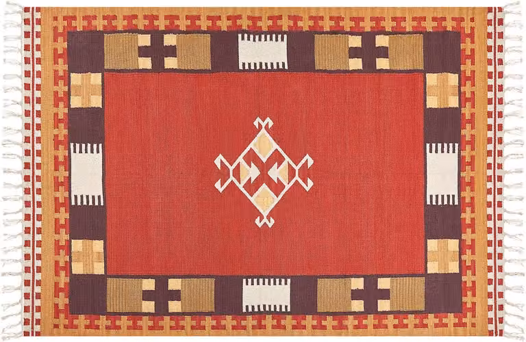 Parakar Handgeweven Katoenen Kelim Tapijt met Geometrisch Patroon en Franjes - Meerkleurig - 160 x 230 cm