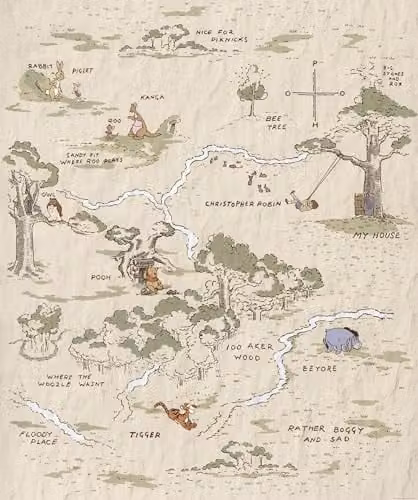 Komar Disney Fleece Muurafbeelding Winnie de Poeh Map voor de kinderkamer - Breedte: 200 cm, Hoogte: 240 cm