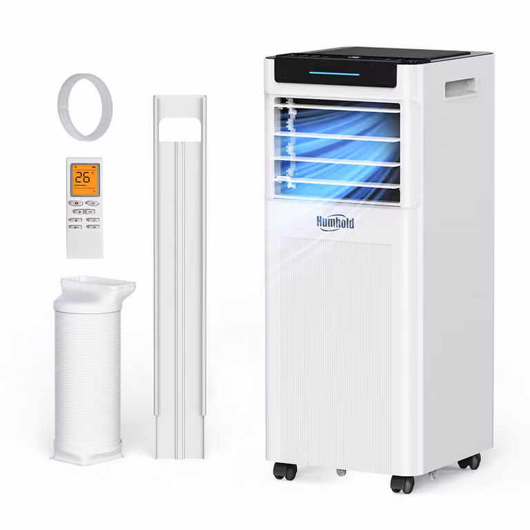 Humhold 7000 BTU draagbare airconditioner 2,0 kW 3-in-1 koel-, ontvochtigings- en ventilatormodus met stille slaapmodus, 24-uurs timer en raamkit