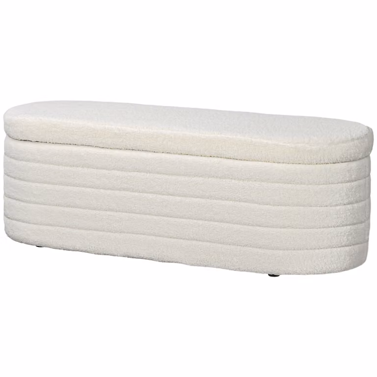 HOMCOM bedbank met opbergruimte in teddy-fleece, crèmewit, B: 116 cm, D: 41 cm, H: 40,5 cm