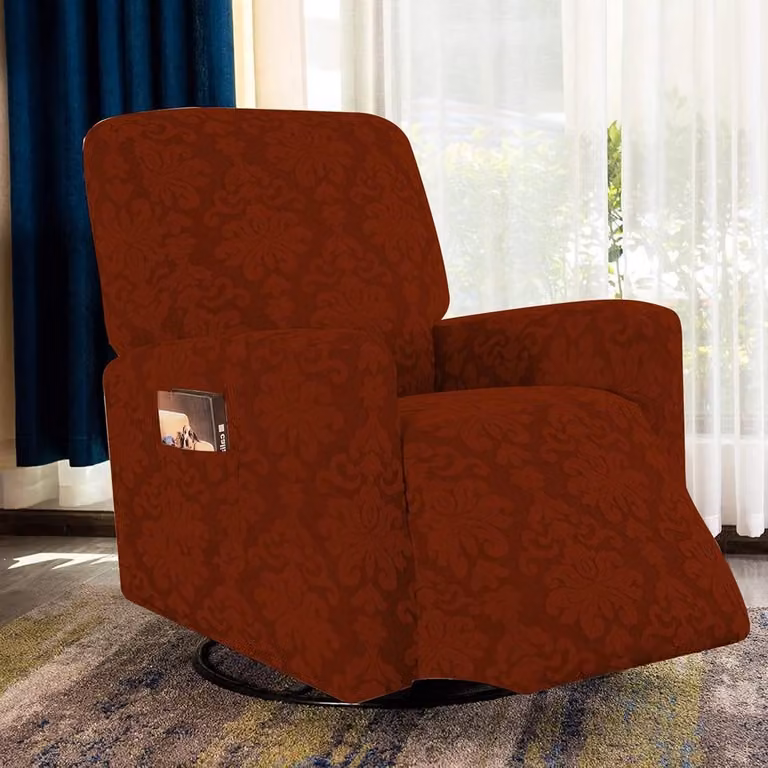 Rode Jacquard Fauteuilhoes met Antislip voor Relaxfauteuils, Zitbreedte: 68-99 cm