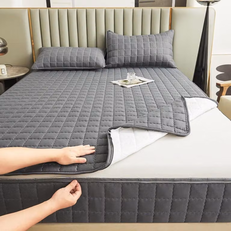Gewatteerde matrasbeschermer Kingsize 150x200 cm - Donkergrijs
