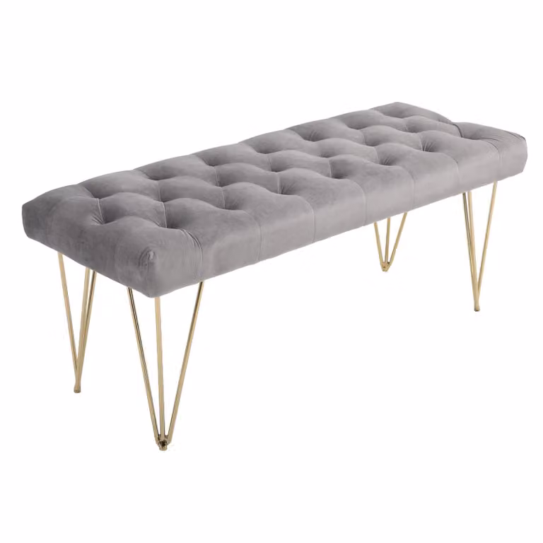 HOMCOM Zitbank en schoenenbank met opbergruimte, grijs fluweel en metaal, B/D/H: 116 x 44,5 x 49 cm