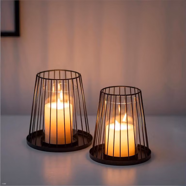 Set van 2 Zwarte Decoratieve Windlicht Kaarsenhouders met Trapezium Design voor Kaarslicht