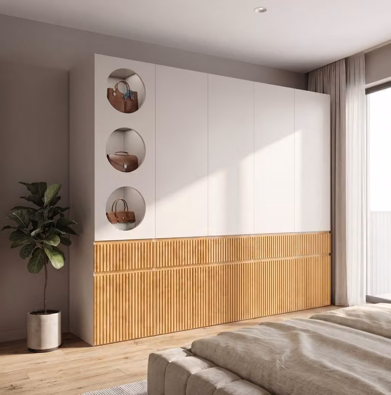 MODENUIT Kledingkast met 10 deuren en 3 lades, Licht Eiken, MDF, B: 225 cm, D: 50 cm, H: 200 cm