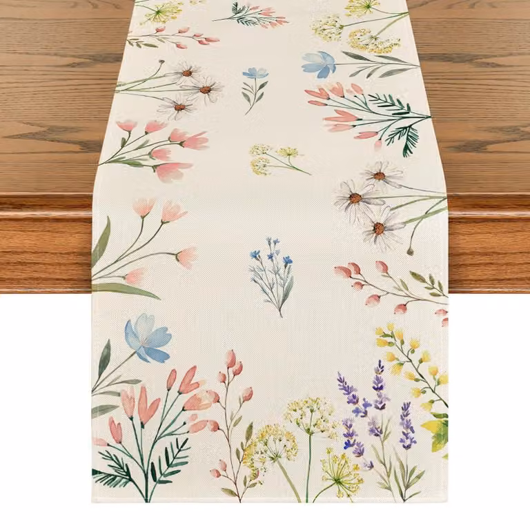 Dripio Tafelrunner voor volwassenen met bloemenprint, 40 x 300 cm, polyester