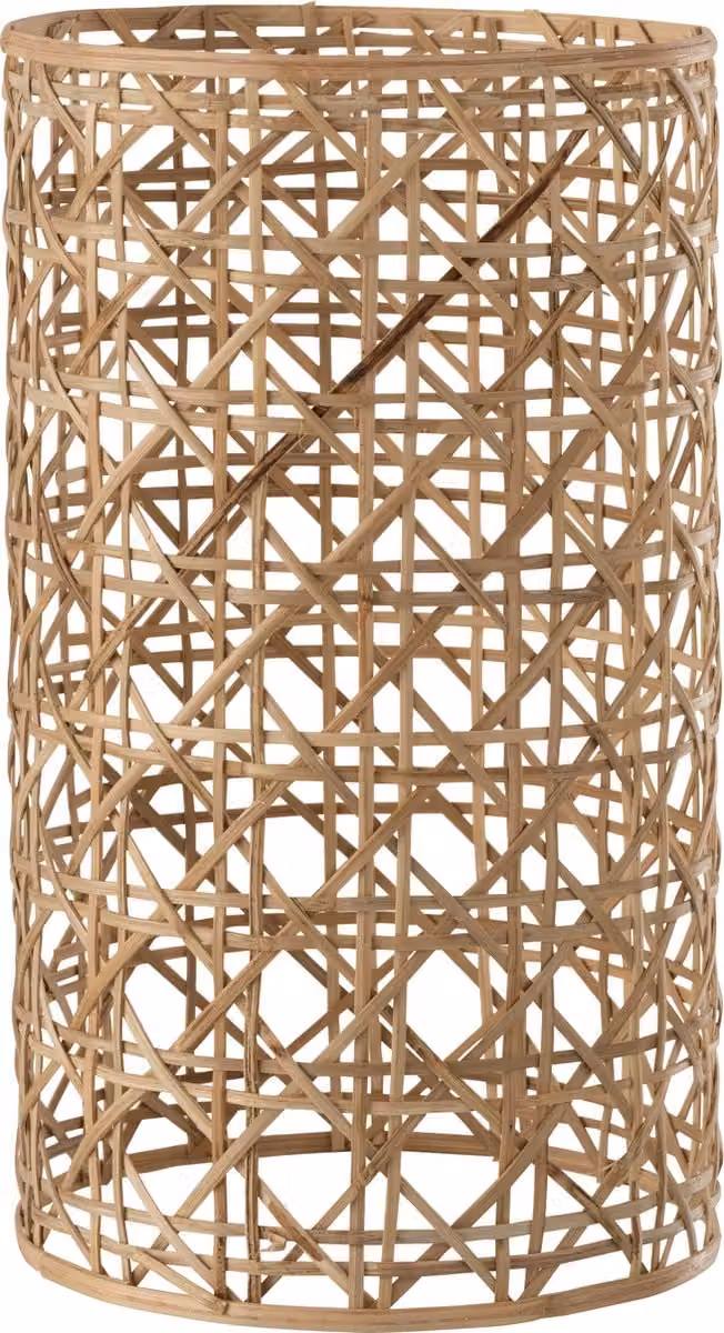 J-Line windlicht Candice glas en riet naturel large waxinelichtjeshouder