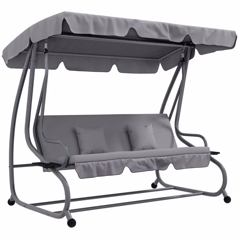 Outsunny 2-in-1 Hollywoodschommel met ligfunctie en verstelbaar dak, Grijs, B/D/H: 200 x 120 x 164 cm