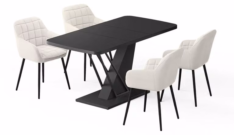 Vicco Fenaro Eettafelset Zwart met 4 eetkamerstoelen, B/D/H: 120 x 80 x 76 cm