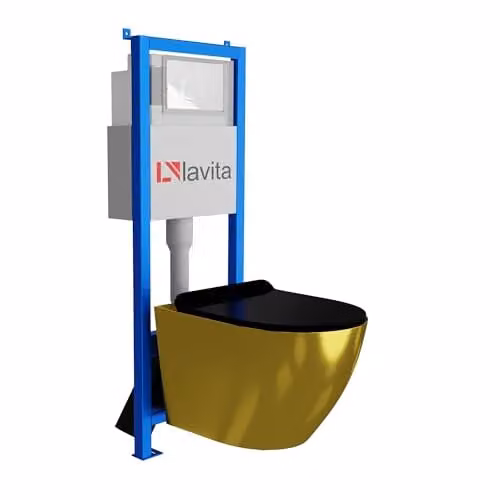 Lavita SOFI Slim complete toiletset met goud/zwarte voorwand, hangende diepspoelbak en wit bedieningspaneel