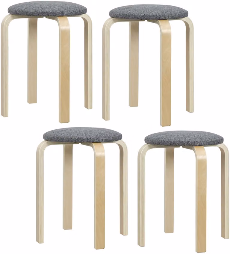 HOMCOM Set van 4 stapelbare eetkamerkrukken in Scandinavisch design met linnenlook - Grijs