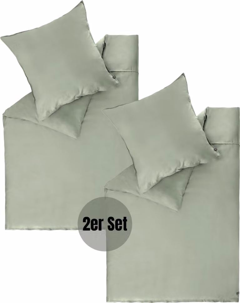 Schöner Wohnen Satinsatijn beddengoed set effen groen 2-delig 140 x 200 cm