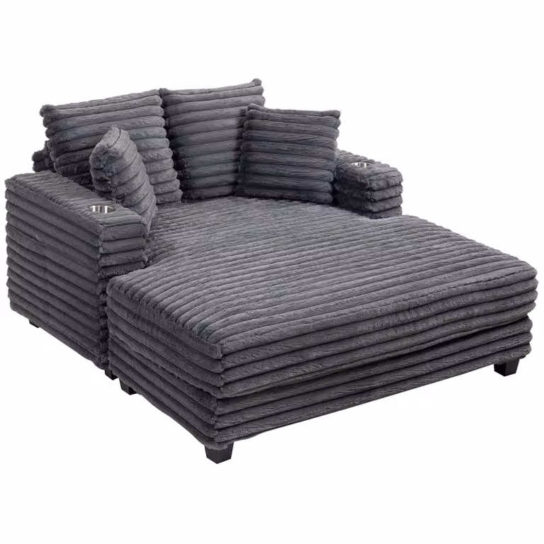 HOMCOM Chaiselongue 2-zits slaapbank met bekerhouder en verspreide kussens, grijs, B: 134 cm, L: 151 cm