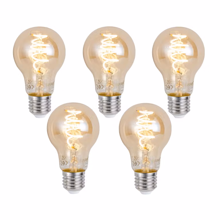 LUUMR Set van 5 Smart E27 dimbare LED lampen A60 amber transparent 4.9W 320 lm Zigbee warm wit