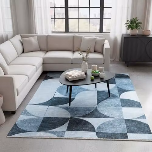 Tesso Living Modern Kelim Tapijt voor de Woonkamer - Blauw - 195 x 280 cm - Laagpolig Vloerkleed van Katoen en Polyester