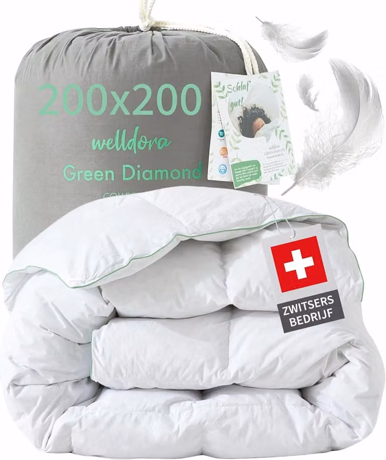 Welldora Dekbed voor volwassenen met veren en dons, extra zacht, allergievriendelijk en Oeko-Tex gecertificeerd, 200 x 200 cm