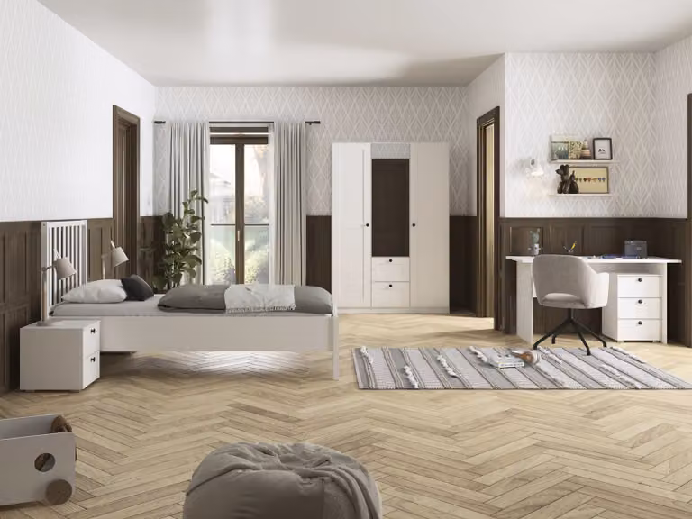 home24 Skagen Set voor tienerkamer 4-delig wit met spiegeldeur, 90 x 200 cm