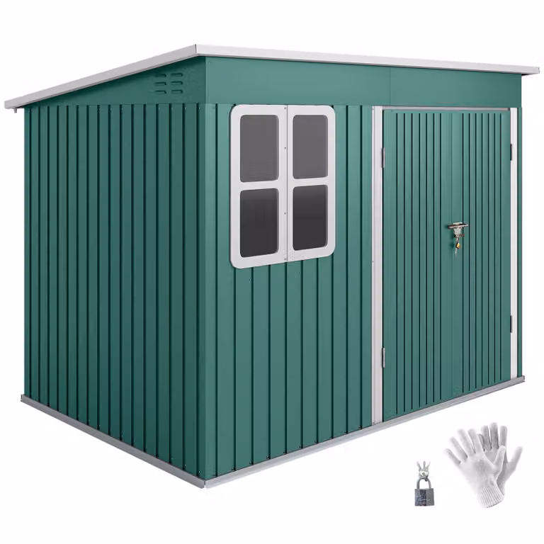 Outsunny Tuinschuur van Duurzaam Metaal met Brede Deur en Raam, Weerbestendige Tuinberging, Groen, B/D/H: 260 x 177 x 190 cm