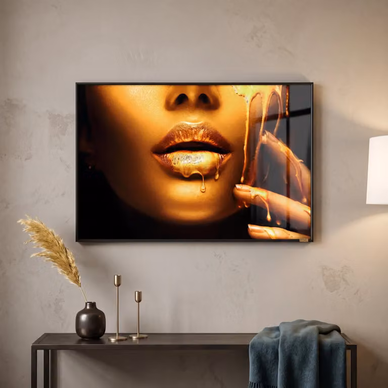 PTMD Melani Glass Schilderij Vrouw met Gouden Gezicht - B: 120 cm, H: 80 cm