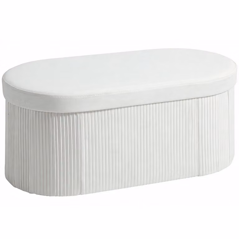 HOMCOM Zitbank met opbergruimte, opvouwbare gepolsterde bank met fluweel-look, Crème, B/D/H: 76 x 38 x 35 cm
