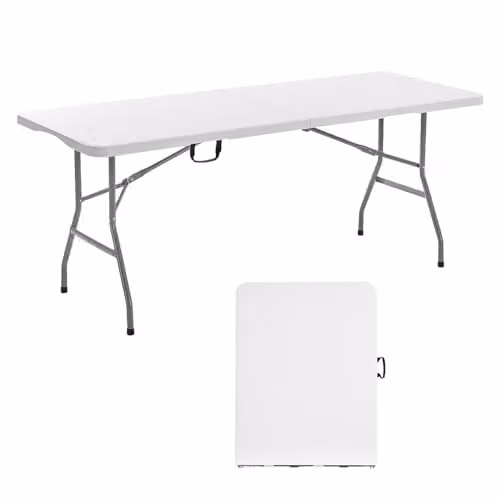 VEVOR Opklapbare buffettafel, witte rechthoekige plastic campingtafel met handvat voor binnen en buiten