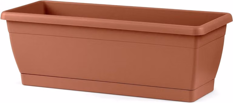 Terracotta bloembak met dienblad en lekbak voor binnen en buiten, B/D/H: 40 x 20 x 18 cm