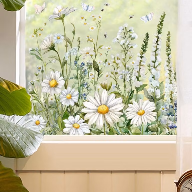 Bloemenraamstickers voor Decoratie - Madeliefjes Glasstickers voor Privacy en Sfeer in Woonkamer, Slaapkamer en Kantoor
