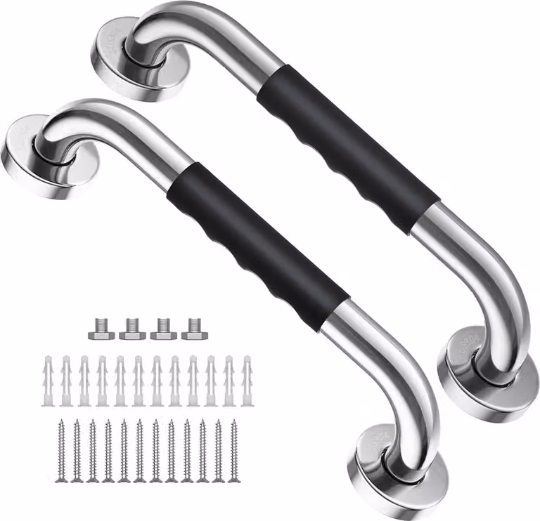 Set van 2 antislip wandbeugels in zilver kleur, 40 cm, roestvrij staal