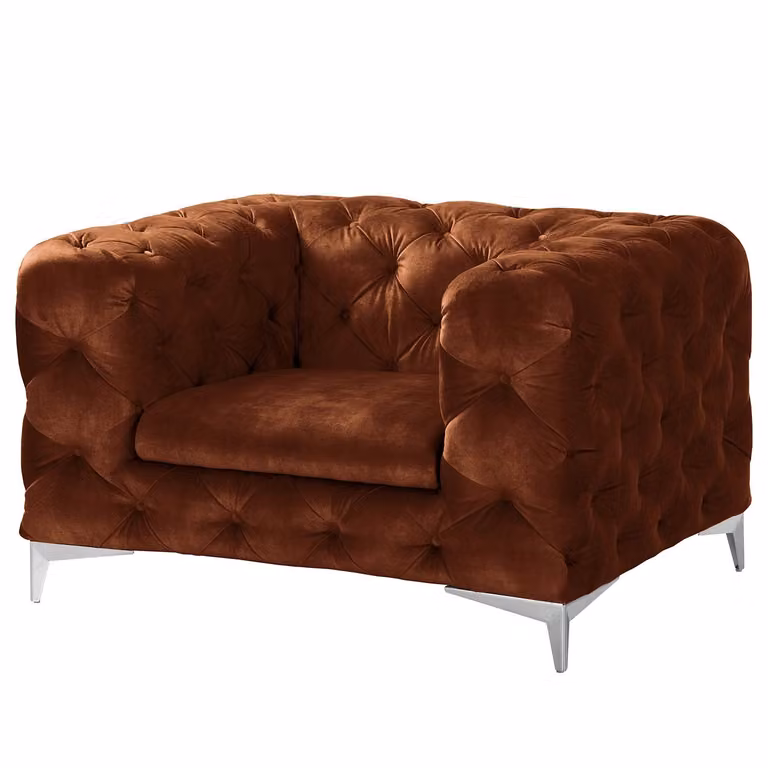 home24 Fauteuil Merlin Tomi bruin velours B: 124 cm, D: 76 cm, H: 97 cm
