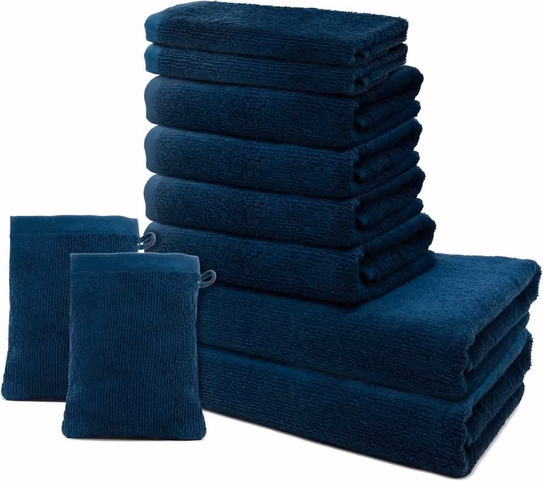 Luxe Handdoeken Set 10 Delig Navy Blauw - 100% Katoen 500 g/m² - Inclusief Badlakens en Gastendoekjes