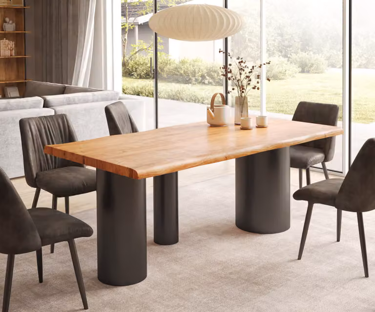 DELIFE Eettafel Edge Live-Edge Acacia en Metaal, Bruin/Zwart, B: 200 cm, D: 100 cm, H: 75,5 cm