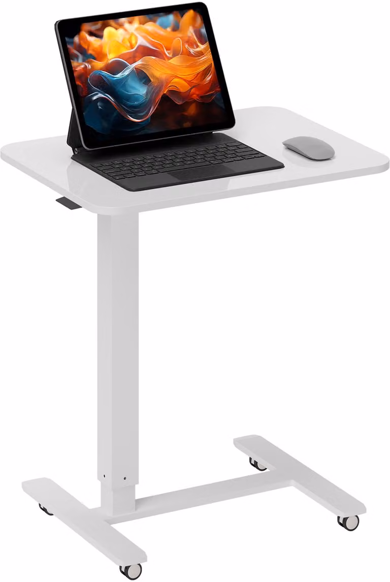 HOMCOM Zit-Sta Bureau met wielen, hoogteverstelbaar, Wit, B/D/H: 65 x 48 x 73-110 cm