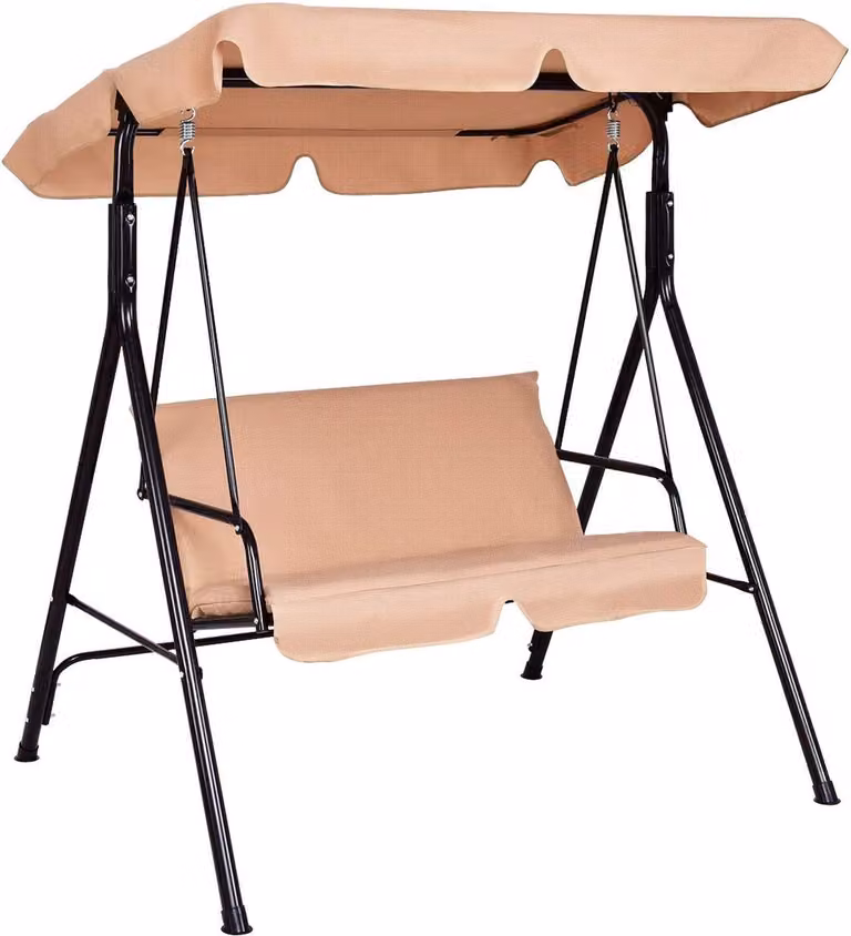 2-Persoons veranda schommelbank met verstelbare luifel, weerbestendig, Beige