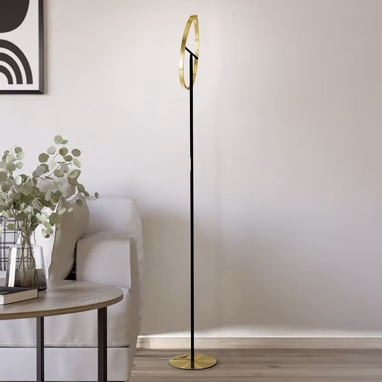 Eglo LED-vloerlamp zwart en goud/messing met dimfunctie, H 180 cm