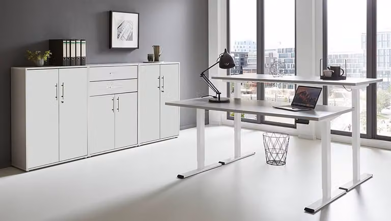 home24 Kantoorset 3-delig grijs/lichtgrijs/mat wit B: 138 cm, H: 85 cm, D: 33 cm