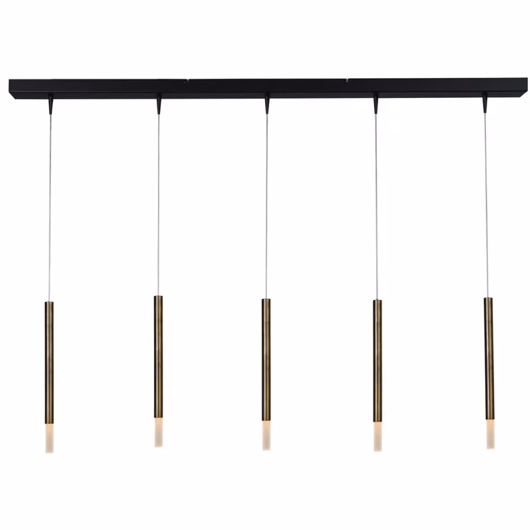 Masterlight Flute hanglamp voor de eetkamer - 5-lichts - Zwart en Goud/Messing - Moderne metalen cilinder lamp