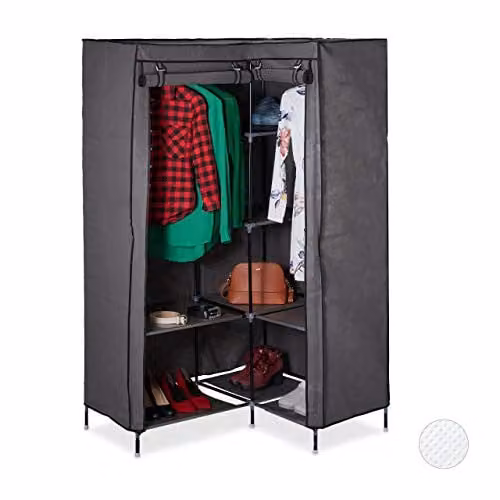 Relaxdays Hoekkledingkast met rolluik, antraciet, H 169 x B 100 x D 83 cm