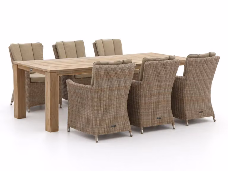 Intenso Furniture Diningset voor 6 personen, 7-delige moderne tuinset van teakhout in beige en bruin